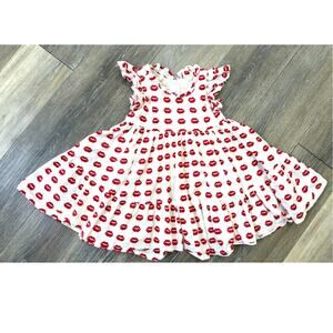 Pink Chicken Girls Dress Lip Print Valentine Cottagecore Party 2T